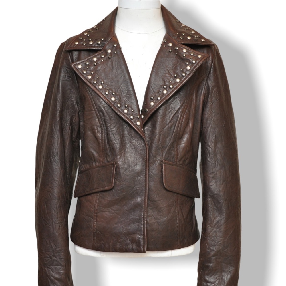 Womens Brown Leather Western Jacket by Stetson Size M with Fringe